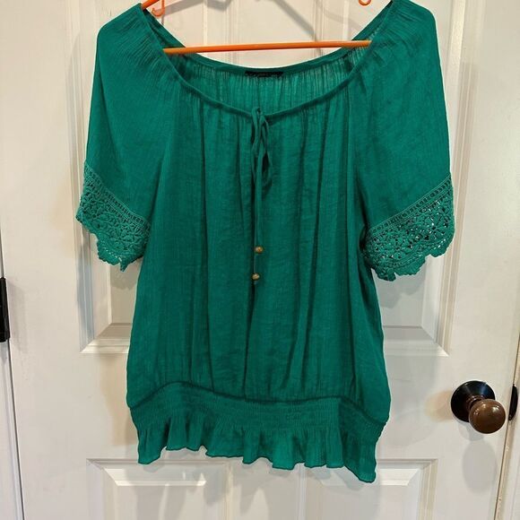 Medium green elastic waist blouse loose fit - Picture 1 of 4